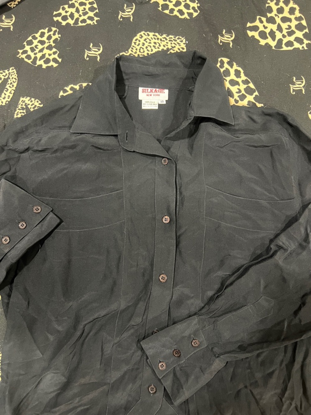 Silkage Black Silk Button-Front Blouse